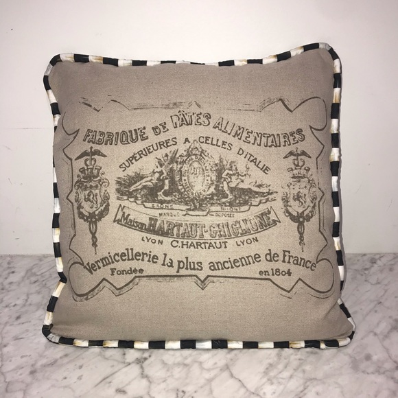 BNWT Throw Accent Pillow French Logo Down Feather checkered trim